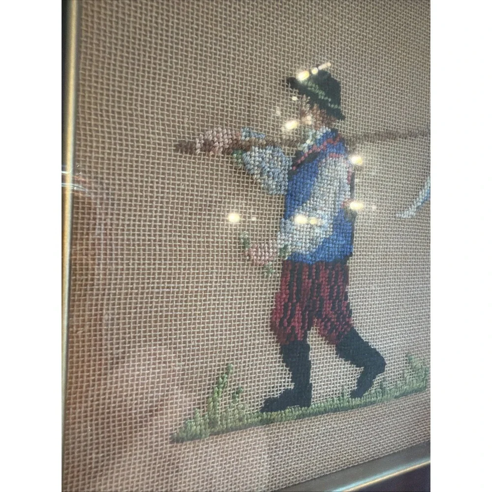 Vintage Framed Needlepoint Folk Art Peasant Figure Decorative Frame 5
